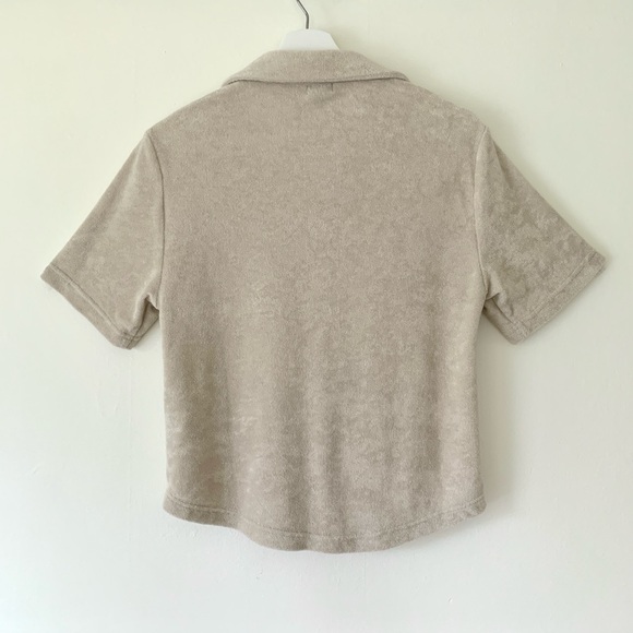 Gap Body Towel Terry beige button front short sleeve top - Picture 8 of 16